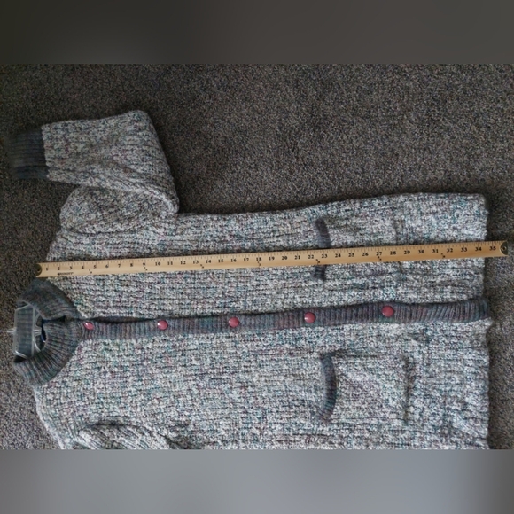 Vintage Retro 90s Y2K Knit Button front Long Cardigan sweater Gray Pink - Picture 10 of 11